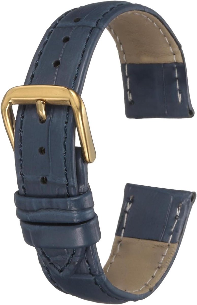 Allecto plus - Leren horlogeband 16 mm reliëf patroon rundleer - vervanging met veerpennen - blauw goud - 16 mm - voor mannen en vrouwen