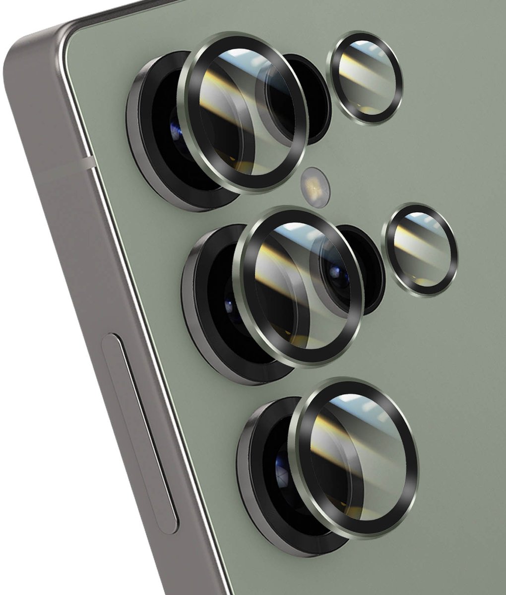 Forcell, Gehard Glas Camera Geschikt voor Samsung Galaxy S25 Ultra Schokbestendig Aluminium Frame, Bleekgroen