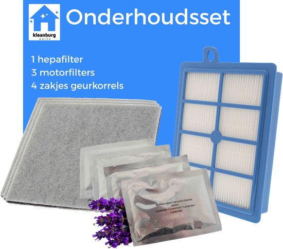 Kleanburg Filter & Geurset voor Philips Performer Silent – HEPA H12 Filter, 3 Motorfilters & 4 Zakjes Lavendel Geurkorrels