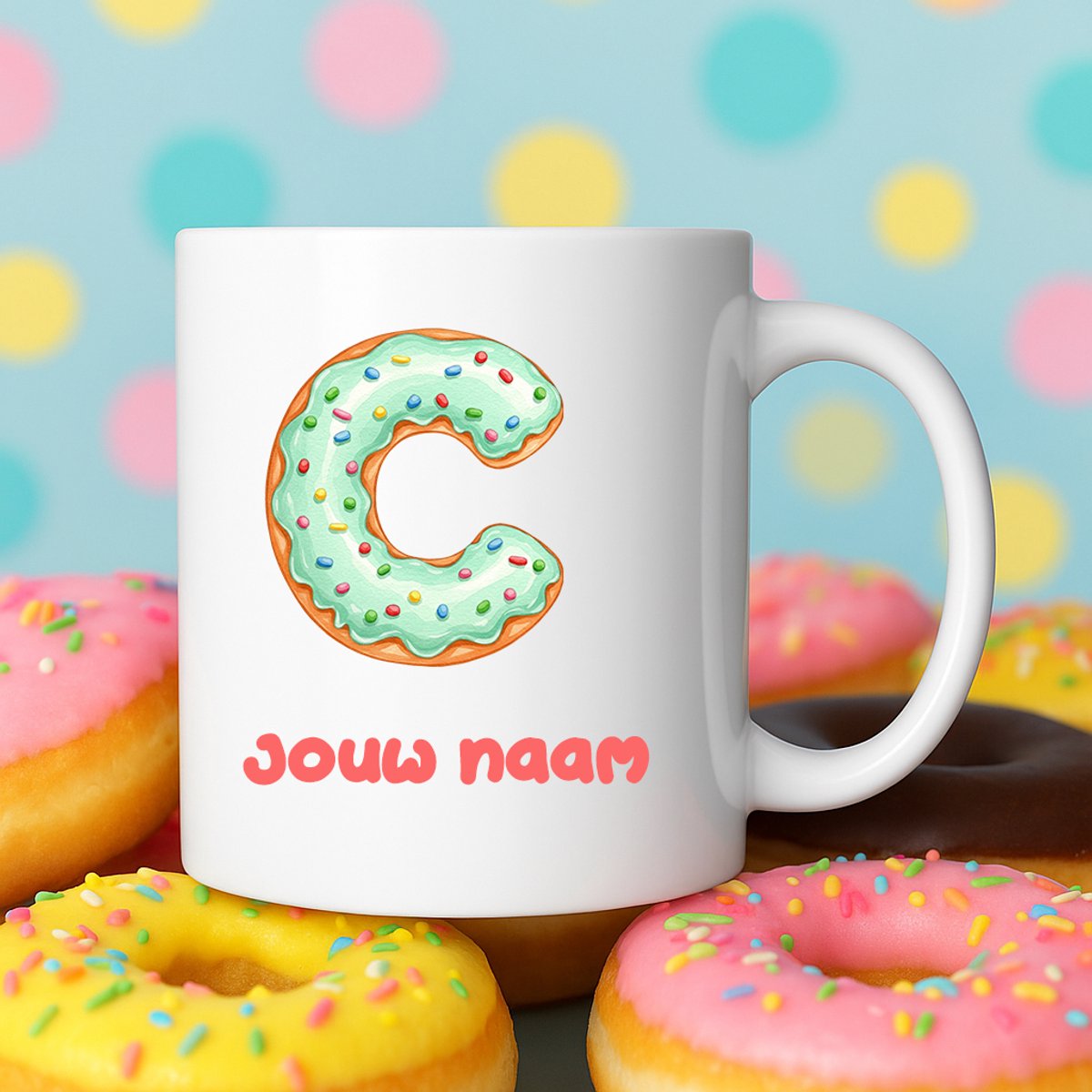 Mok - Donut letter C – Gepersonaliseerd met naam – Grappige Mokken