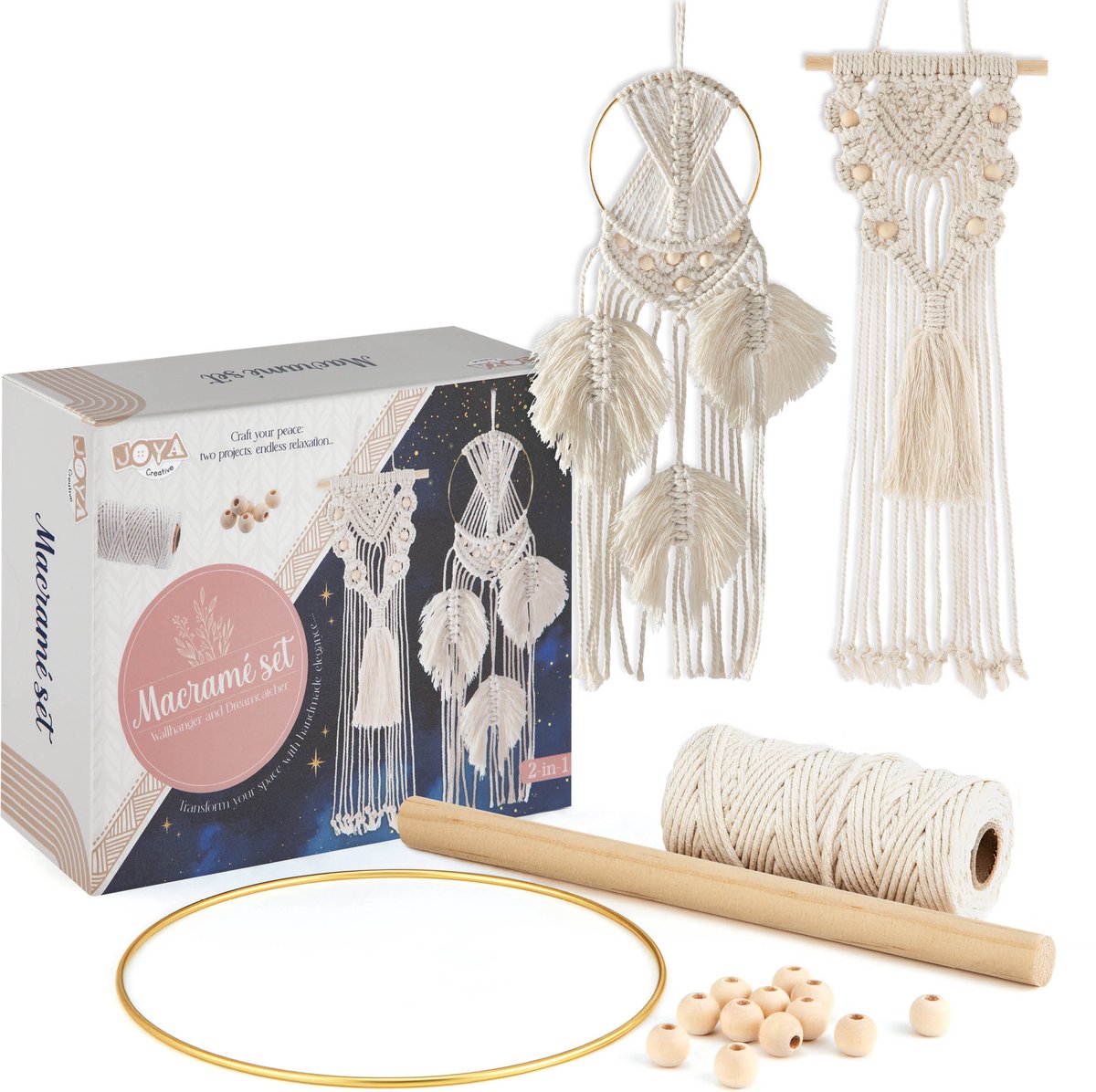Macramé Set 2in1 - Wandkleed & Dromenvanger - Home Deco Knutselen - DIY Knutselpakket Volwassenen - Creatief & Ontspanning - Joya Creative