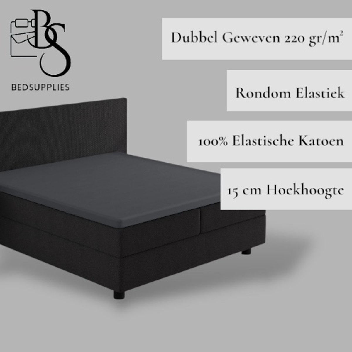 Bedsupplies - Luxe Dubbel Geweven Jersey Topper Hoeslaken - 160/180 x 200/220 - Antraciet