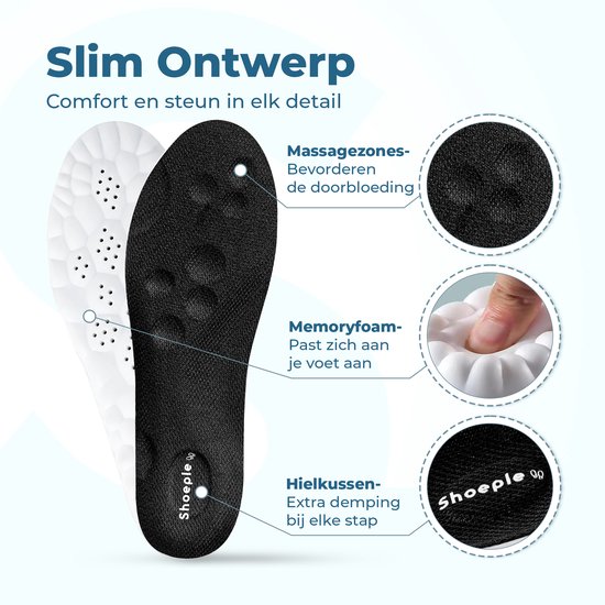 Shoeple Comfort Inlegzolen – Zachte Memory Foam Inlegzolen met Schokdemping – Ideaal voor Werkschoenen & Sneakers – Maat 45/46