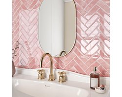 Provento - Zelfklevende Tegels Badkamer 3D Visgraat Patroon Roze - Keuken - PVC Tegel Sticker 30x30 16-delige Wandtegels.