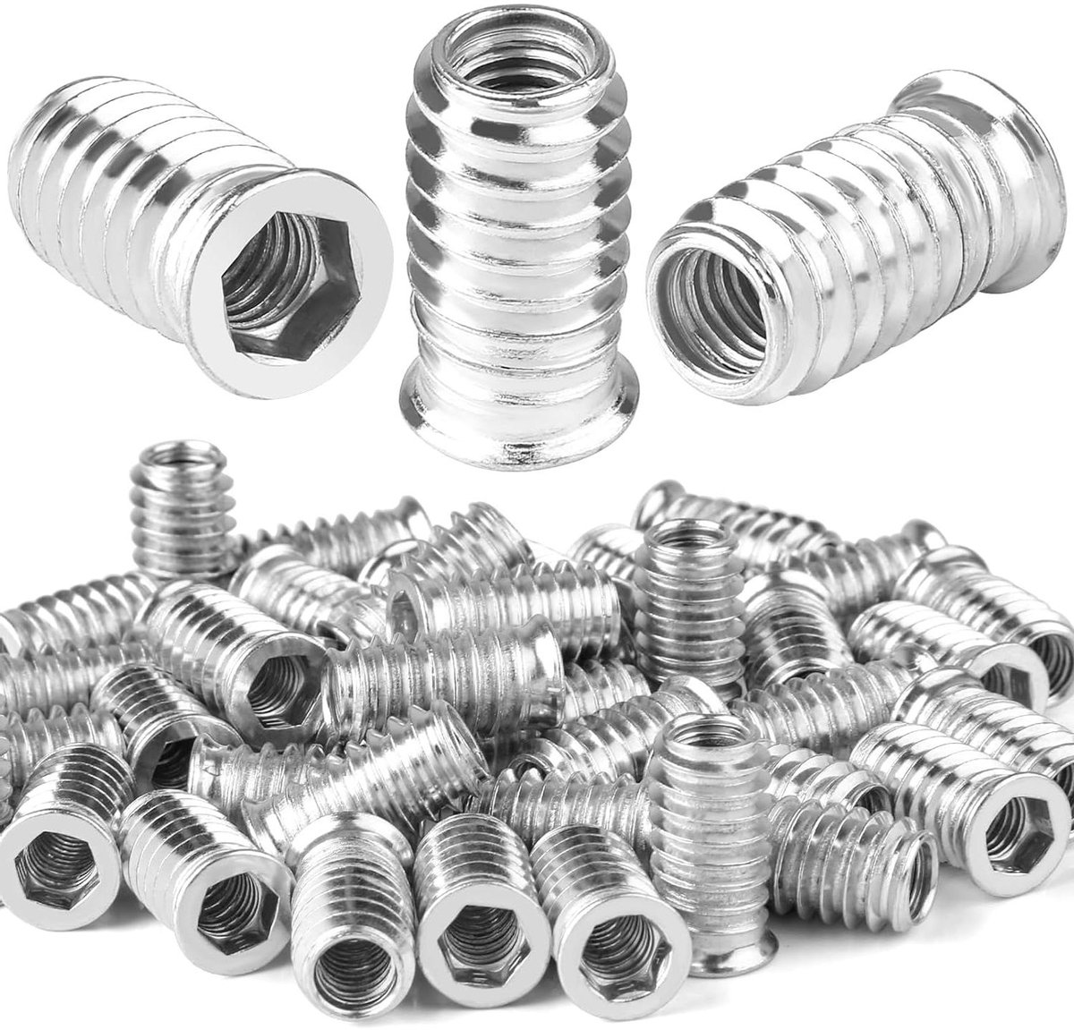 Provento - Inschroefmoeren M8 x 25mm voor houten meubels, 40 stuks, verzinkt staal