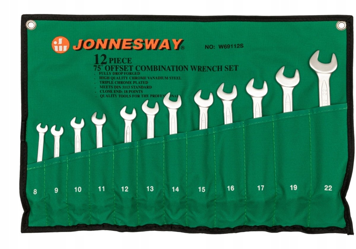 Jonnesway ringsleutelset 8-22 mm, 12-delig, chroom-vanadium