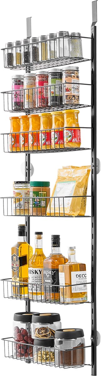 VEVOR Pantry Organizer Muurbevestigde 6-laags Kruidenrekken Zwart