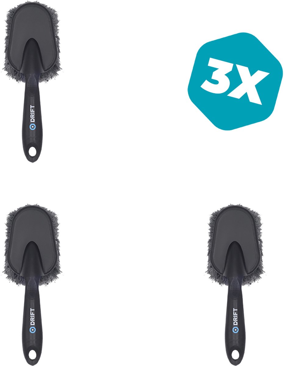 3 × Wasborstel - Zacht Gespleten Haren - Ergonomisch - Voor Auto, Motor, Fiets en Boot