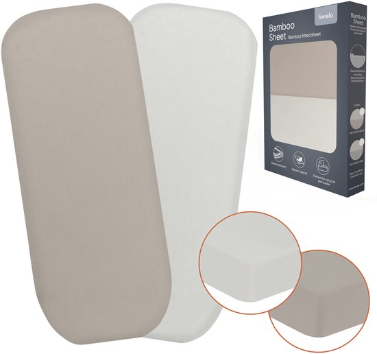 Lionelo Bamboo Sheet set van 2 hoeslaken 70x28 cm voor wieg & reiswieg – lakentjes voor babybedje – bamboe viscose, met elastiek, ademend & zacht – geschikt voor matrassen tot 10 cm – milieuvriendelijk