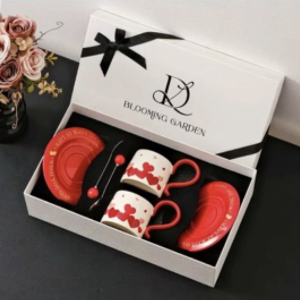Ceramische Kop & Schotel Set met Lepel (6-delig) – 300 ml - Handgemaakt & Luxe Cadeau Set