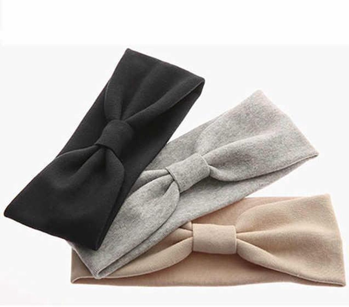 Set 3 Dames Haarbanden – Basic Zwart, Grijs & Beige – Hoofdbanden voor Sport, Make-up & Vrijetijd – Meiden & Vrouwen