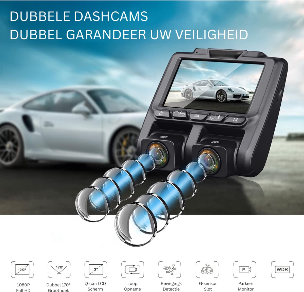DailySupplies® Dashcam voor Auto - Dual - Camerabewaking - Full HD - Zwart – foto 5