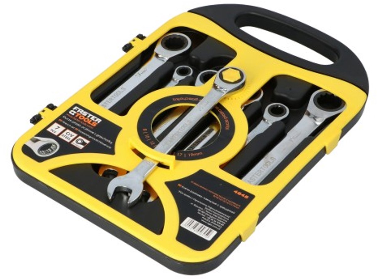 FASTER TOOLS Ringsleutelset met Ratel, 7-delig, CR-V, incl. Geval