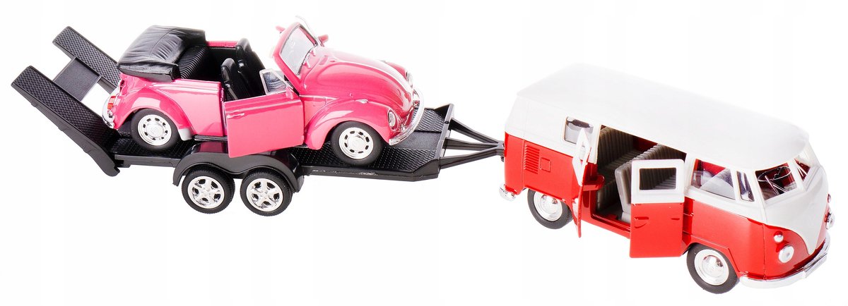 Welly VW T1 Bus met Kever op Aanhanger Metaal 1:34-39