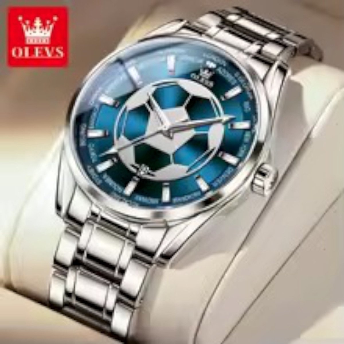HO-9949.z : Olevs edelstaal quartz horloge, blauwe wijzerplaaat, balsport, kalenderdag
