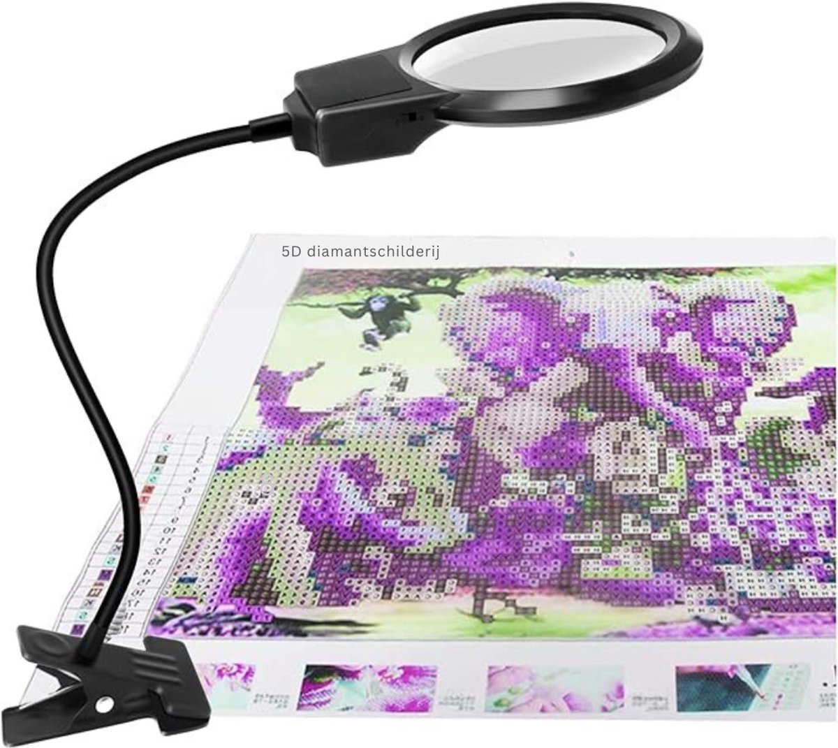 VIN® Loeplamp Met Led Verlichting - loeplamp met tafelklem 360 graden Draaibaar- Bureaulamp, Werklamp En Leeslamp met Vergrootglas – Dimbaar – Zwart