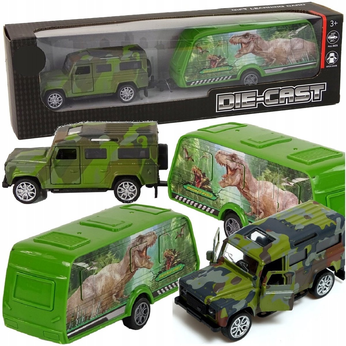 Off-road Camper Set met Caravan en Openende Deuren