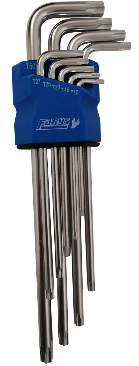 L-vormige Torx inbussleutelset T10-T50 met gat - 9 onderdelen