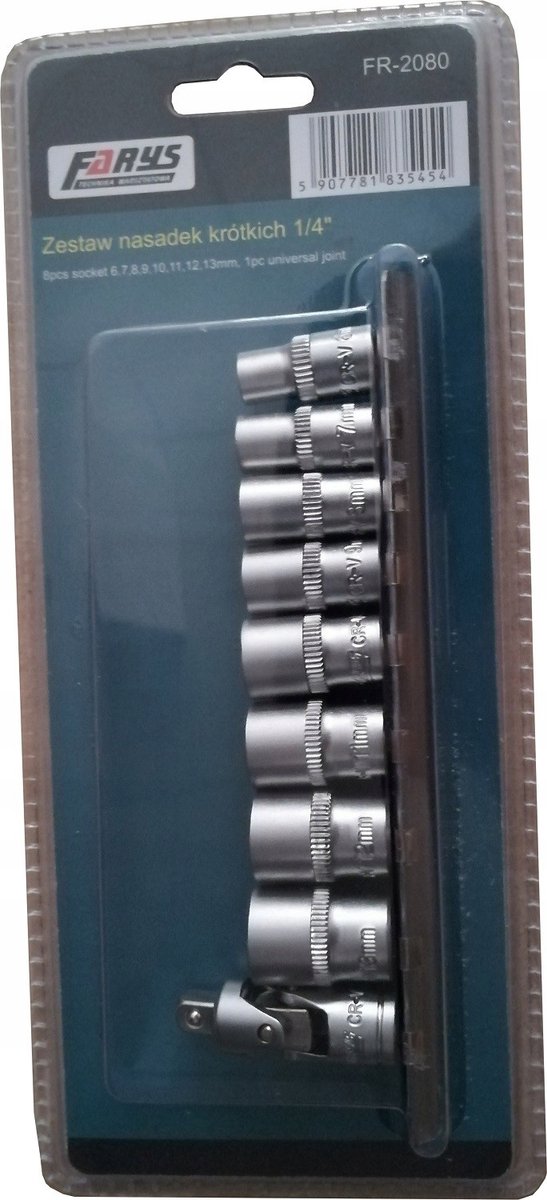Farys Dopsleutelset 1/4" Kort 9-delig CrV FR2080