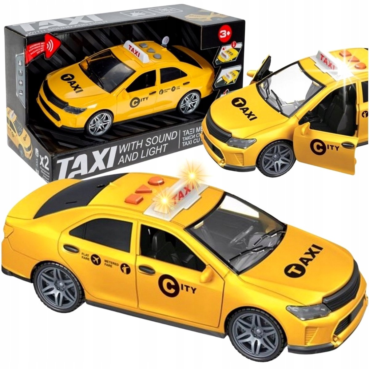 Gele Taxi Speelgoedauto met Geluid, Licht en Deuren - 1:14