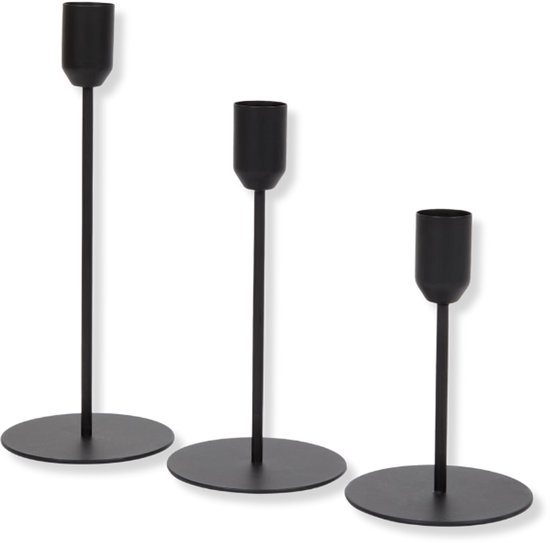 Bougeoir - Bougeoirs 3 Pièces - Bougeoir Zwart - Bougeoir Dîner - Chandeliers Fer - Set de 3 pièces Zwart