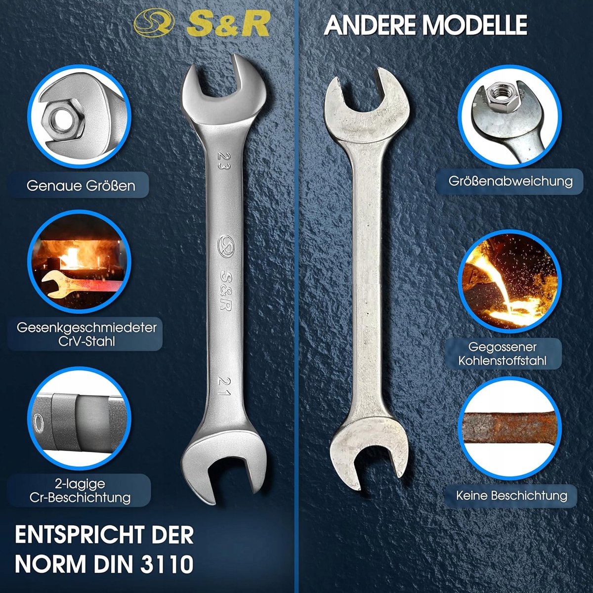 S&R Ringsleutel 17x19 mm Cr-V Professioneel Mat Chroom