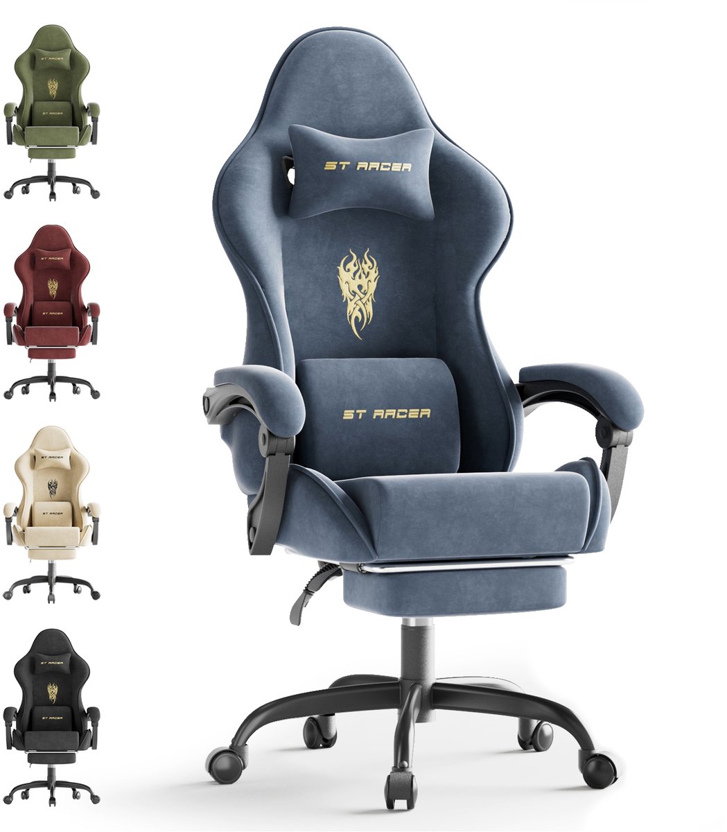 COSTWAY Gamingstoel met RGB-ledlampen en intrekbare voetensteun, ergonomische bureaustoel met verstelbare rugleuning, armleuning, lendensteun, computerstoel, draaistoel tot 160 kg belastbaar