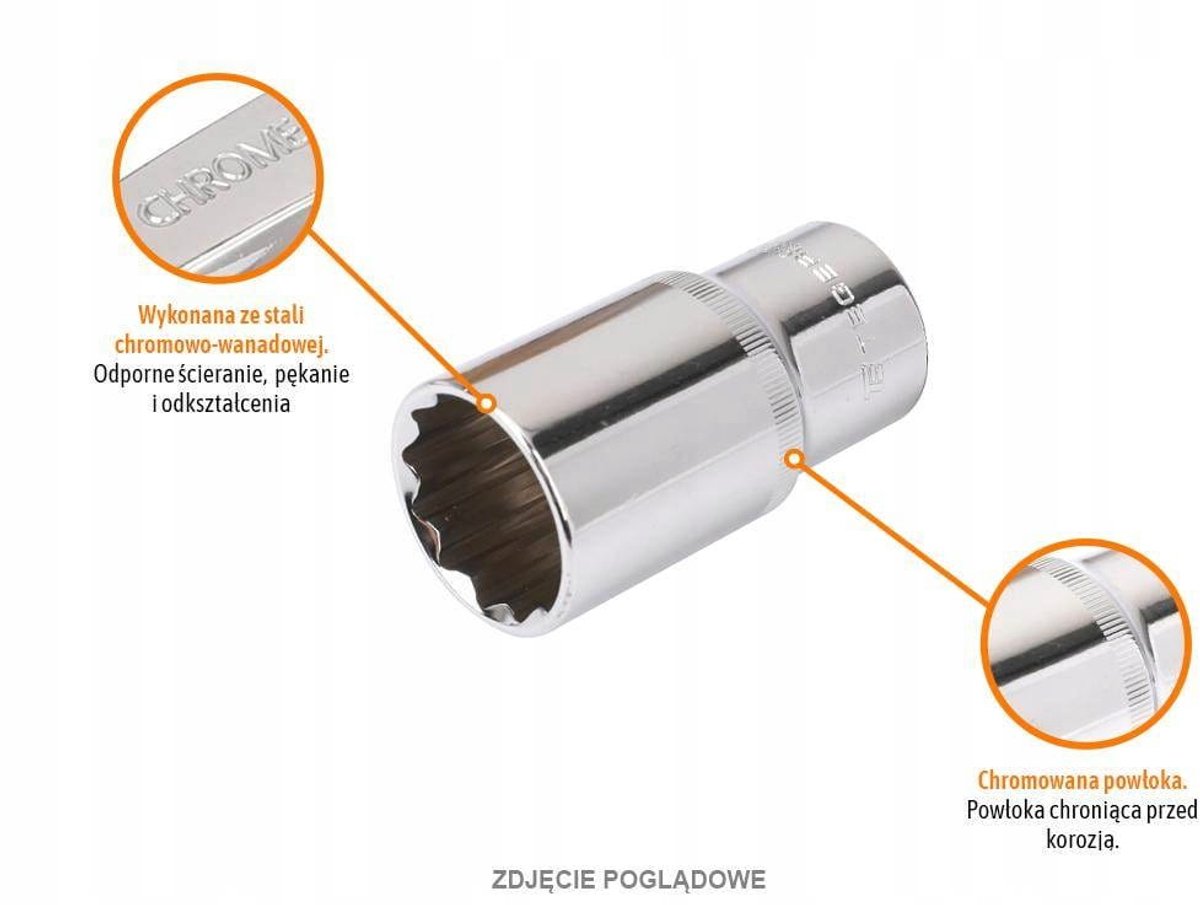 Dopsleutel 1/2" dubbele zeskant 22 mm lang CRV TEGER