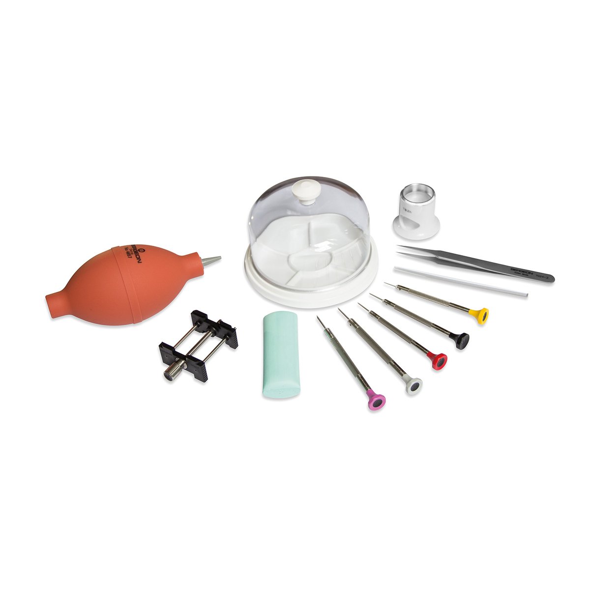 BERGEON Basisset nr. 1 - Handig, eersteklas assortiment voor horlogemakers - Geselecteerde speciale gereedschappen - Inclusief vergrootglas - 