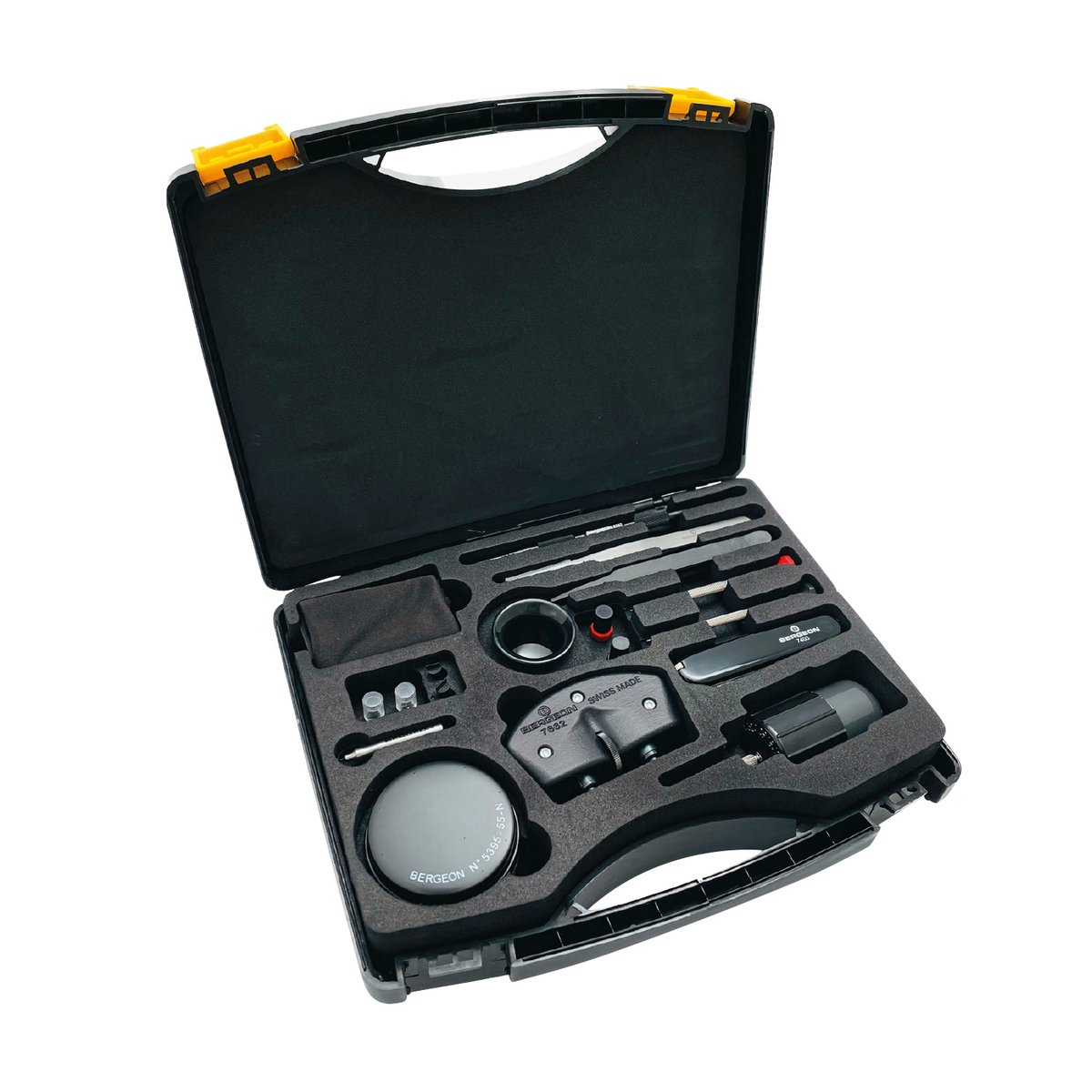 Bergeon gereedschapskoffer 7814, voor het verwisselen van armbanden en kleine reparaties, bevat 18 speciale gereedschappen en accessoires