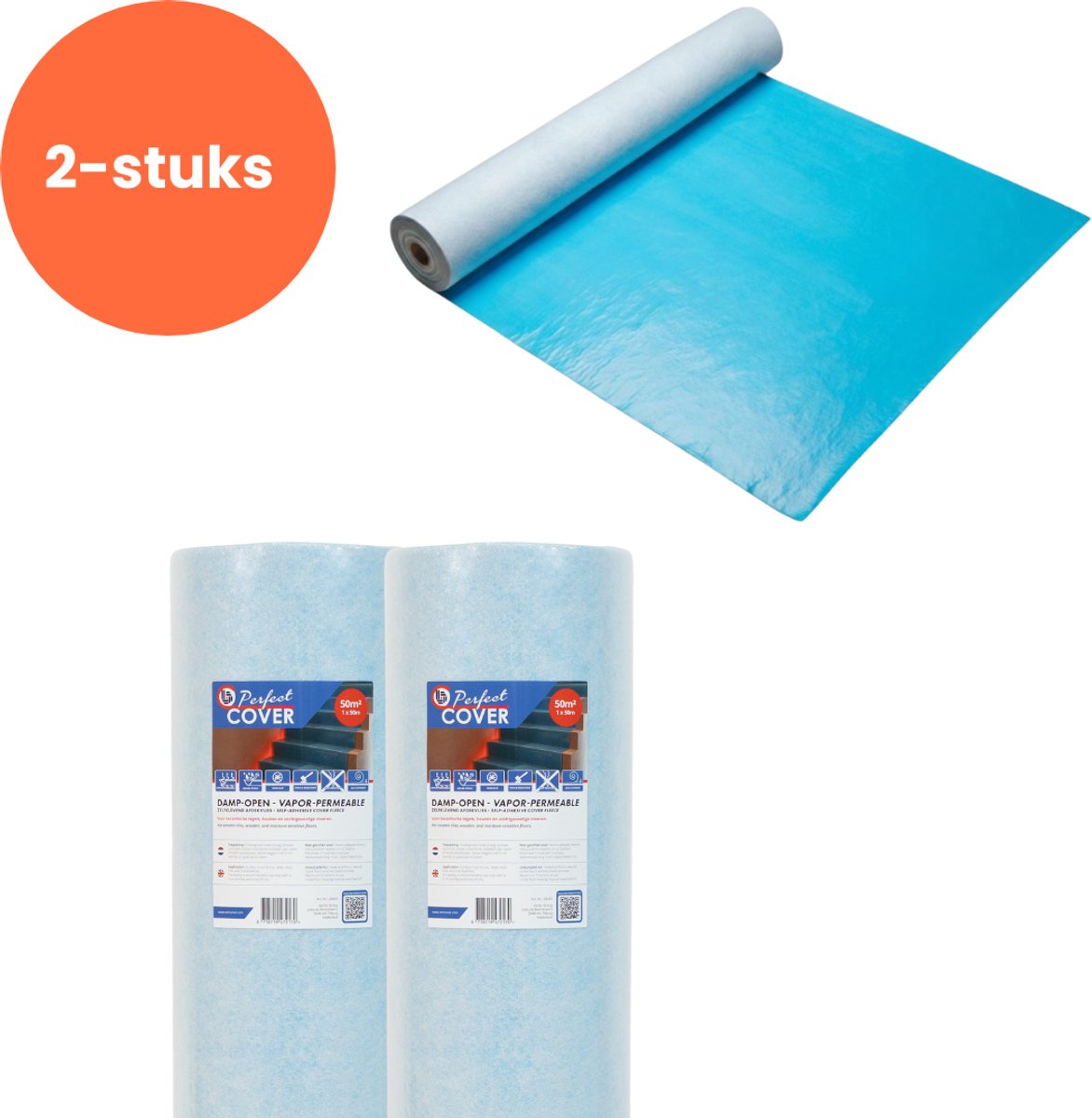Perfect Cover® Damp-Open Afdekvlies – 2 × 25m² = 50m² – Zelfklevend & Ademend – 170GSM – Bescherming voor Alle Oppervlakken