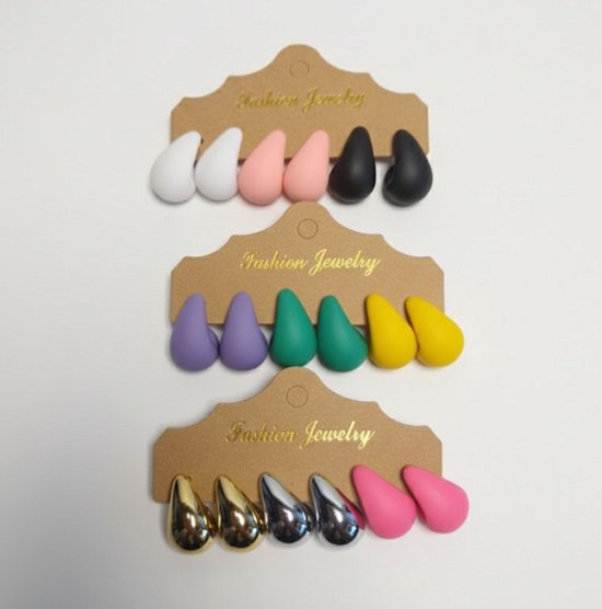 Set de boucles d'oreilles à tige en forme de larme pour femme - ensemble de boucles d'oreilles colorées mates et brillantes - 9 paires de boucles d'oreilles en plastique de différentes couleurs