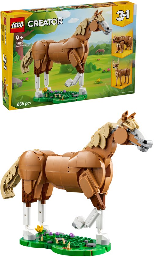 LEGO Creator 3-en-1 Magnifique cheval, ensemble de construction animalière - 31166
