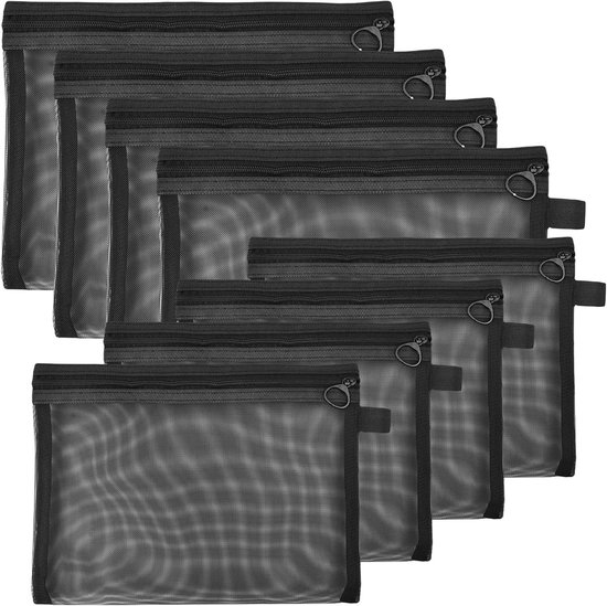 Allecto Plus - Trousse de toilette en filet Zwart ( Design de 8) avec Mini fermeture éclair, idéale pour le Maquillage et les Voyages.