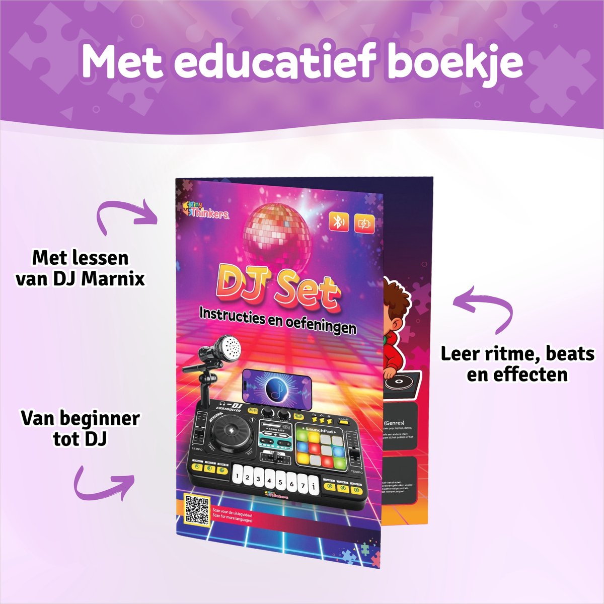 DJ Set Kinderen met Leerboekje - Oplaadbaar - Bluetooth - Microfoon - Speelgoed Muziekspeler - DJ Mixer Kids — afbeelding 2