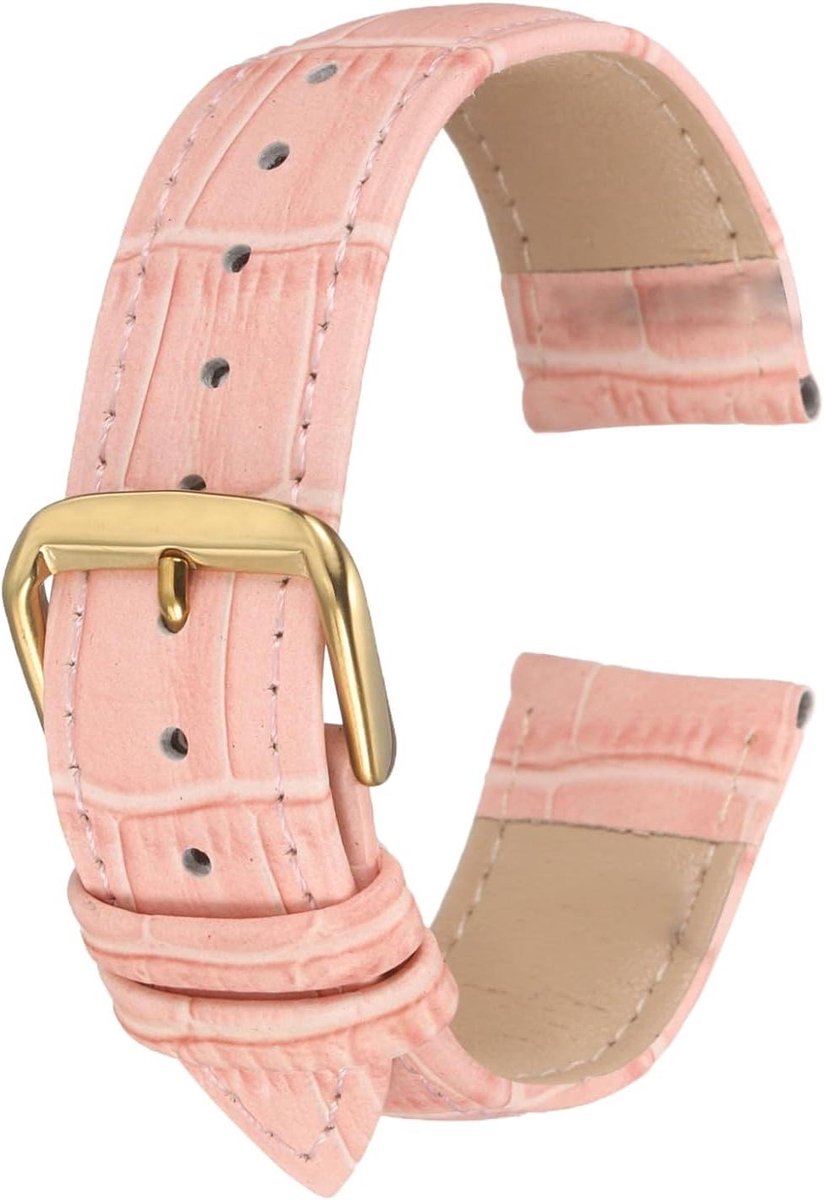 Leren horlogeband 20 mm reliëf patroon rundleer horlogeband vervanging, roze goud, 20 mm, voor mannen en vrouwen.