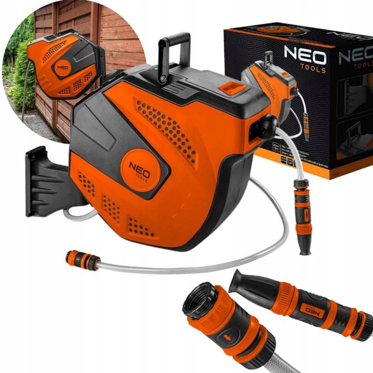Automatische Tuinslangoprol 20m 1/2" met Sproeier en Kraanaansluiting