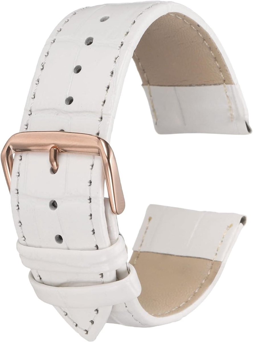 Leren horlogeband reliëf patroon rundleer vervanging veerpennen wit roségoud 24mm