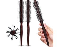 Set van 3 kleine ronde borstels voor kort haar - 1 inch styling haarborstel voor Pixie kapsels - Nylon/Varkenshaar borstel voor dun haar, fijn haar, krullen
