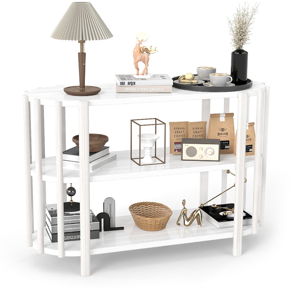 Console Tafel 3-Laags Ovaal 114x38x75cm – Sidetable met Opbergruimte – MDF – Voor Woonkamer & Hal