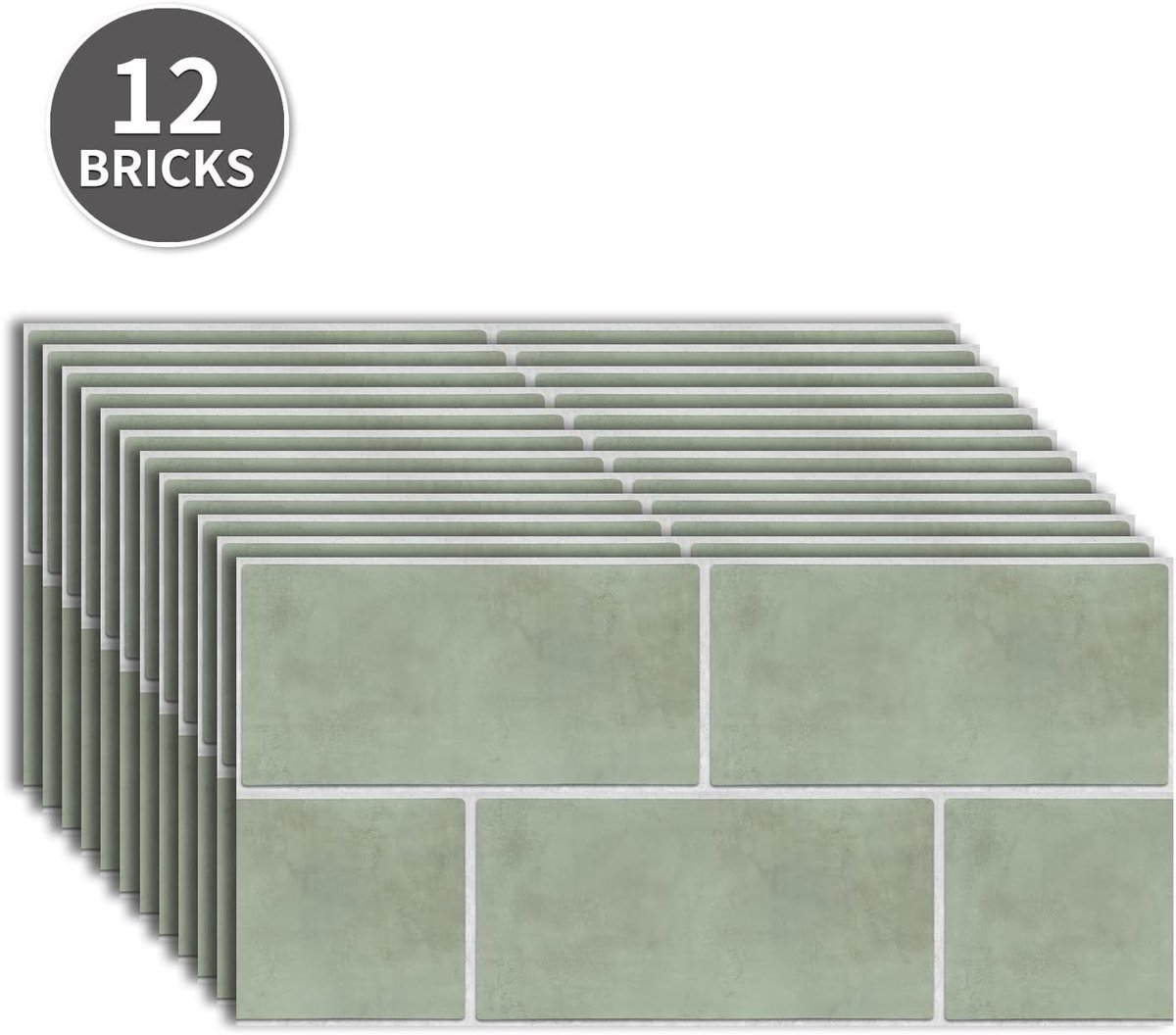 Set van 12 vloer- en wandtegelstickers -Zelfklevende peel-and-stick voor keukens en badkamers - Antislip plaktegelstickers - 3D - DIY PVC vloerstickers - Saliegroen - 30x15 cm / 12x6 inch