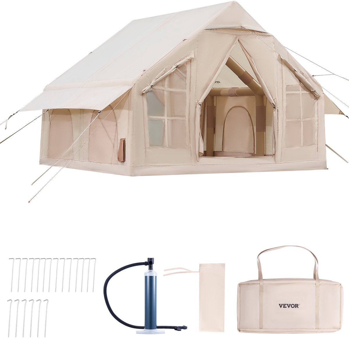 VEVOR Opblaasbare Kampeertent 4-6 Persoons Glamping Tent met Pomp 3x3x2.3m – foto 8