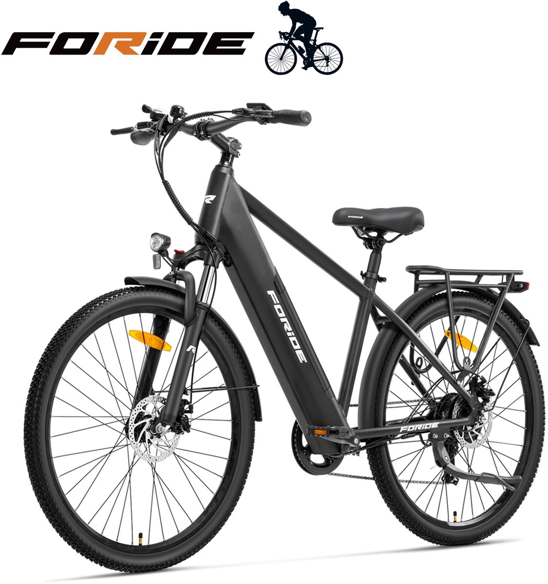 Foride Roamer 1 elektrische fiets met lage instap, 250 W motor, 36 V 13 Ah accu, 27,5 inch banden, maximale snelheid 25 km/u, maximaal bereik 100 km, schijfremmen, vering met lockout, Shimano 7 versnellingen - Foride - €689,00