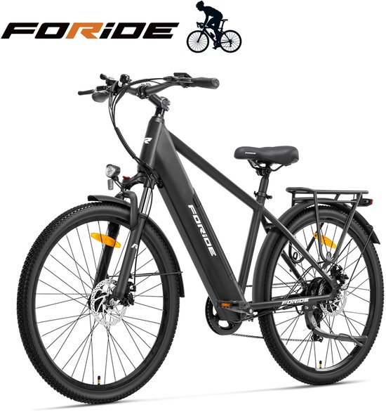 Foride Roamer 1 elektrische fiets met lage instap, 250 W motor, 36 V 13 Ah accu, 27,5 inch banden, maximale snelheid 25 km/u, maximaal bereik 100 km, schijfremmen, vering met lockout, Shimano 7 versnellingen