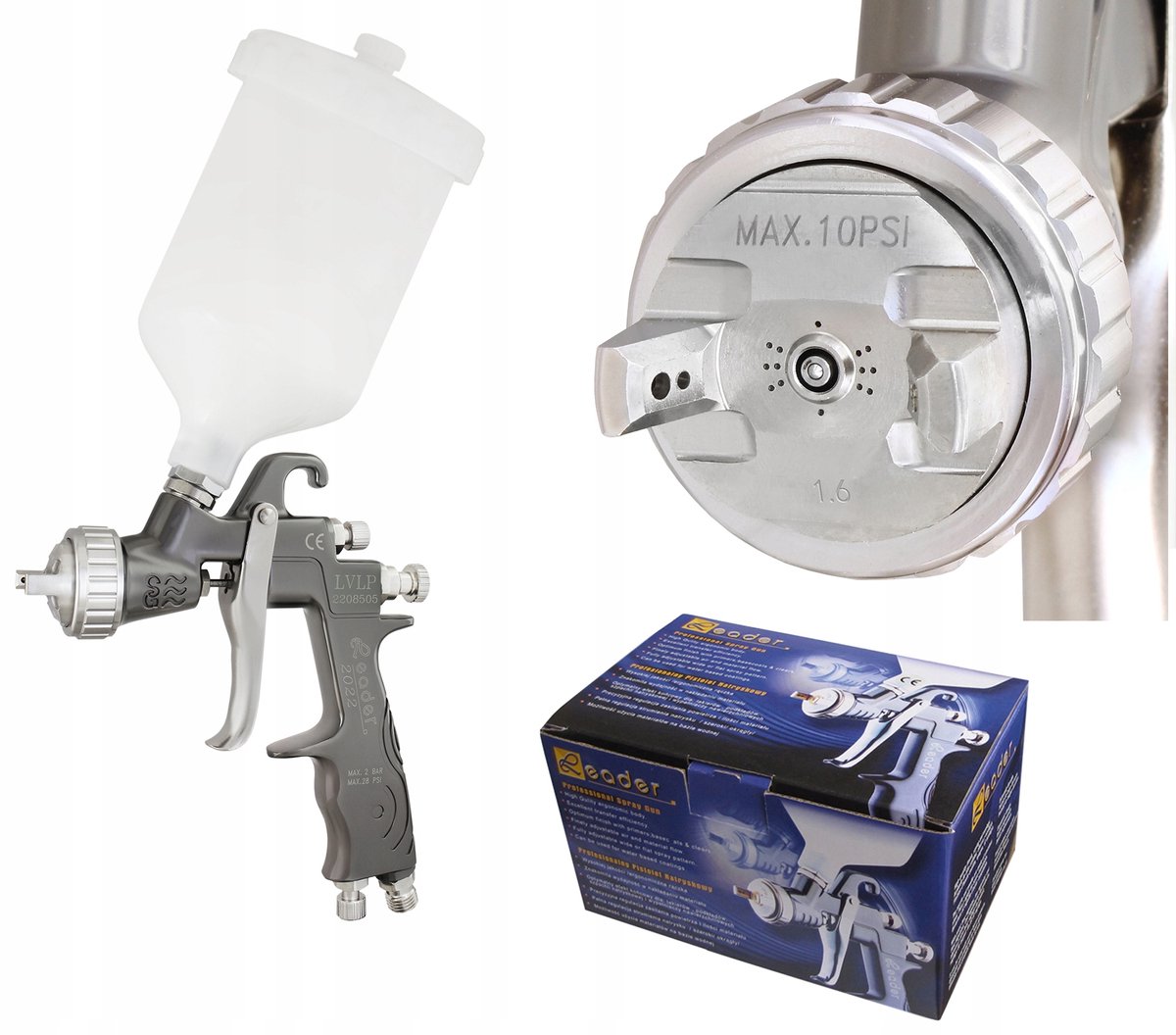 LEADER LVLP Uitlooppistool 1,6 mm, 600 ml tank