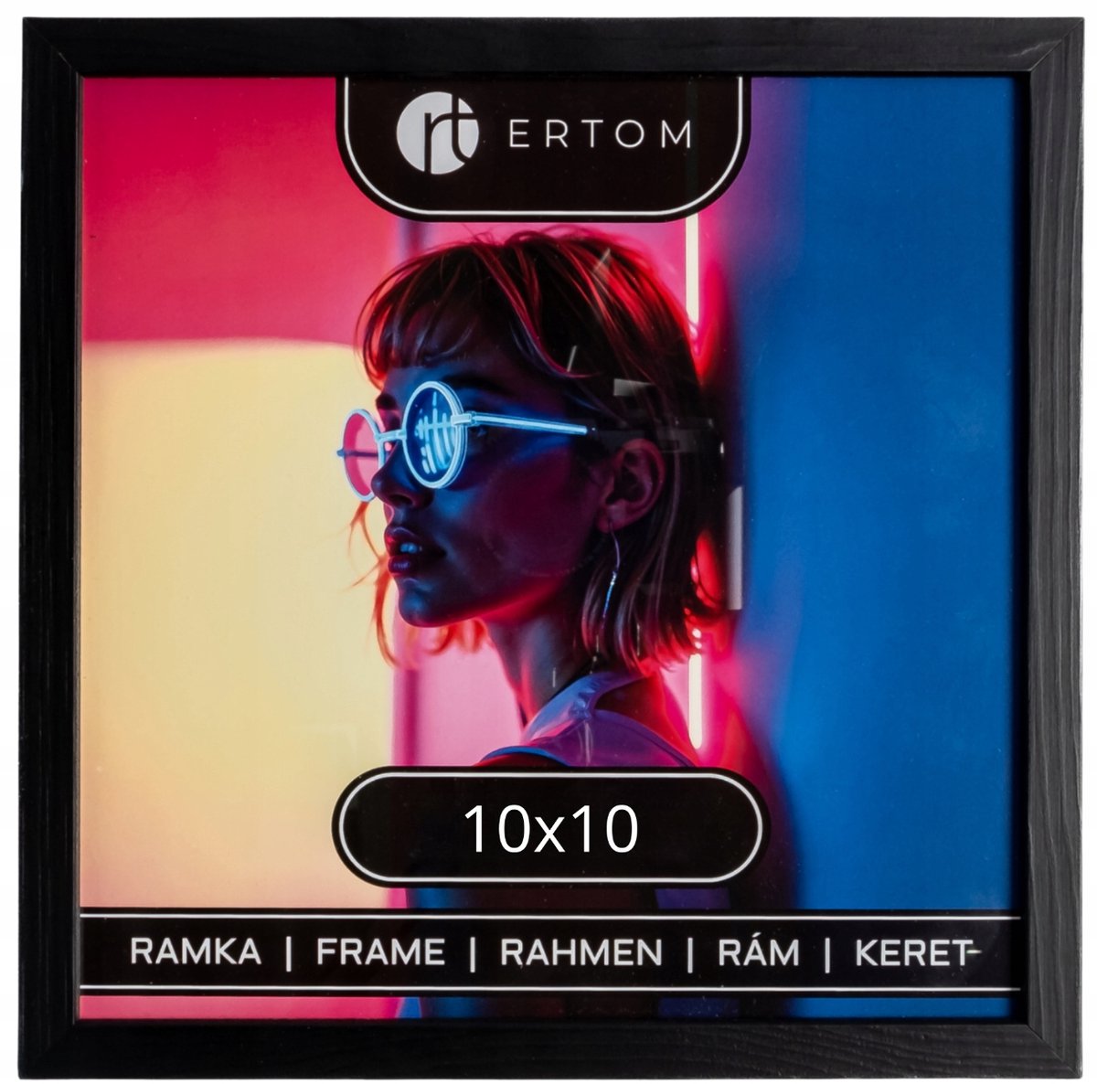 Houten fotolijst 10x10 cm, zwart, vierkant, met glas