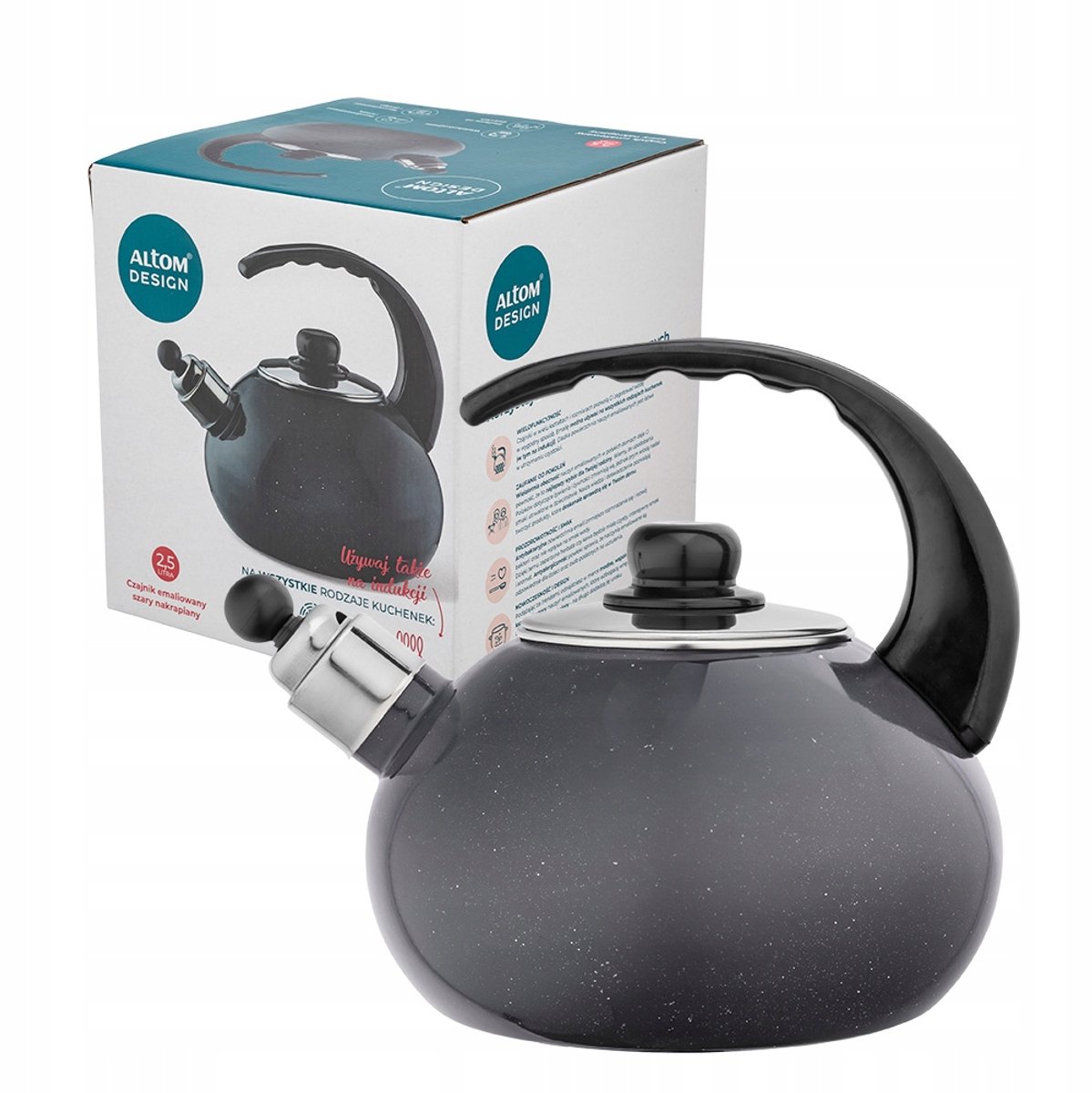 Altom Design Balbina Emaljeren Ketel - Grijs Gevlekt - 2.5L - Inductie