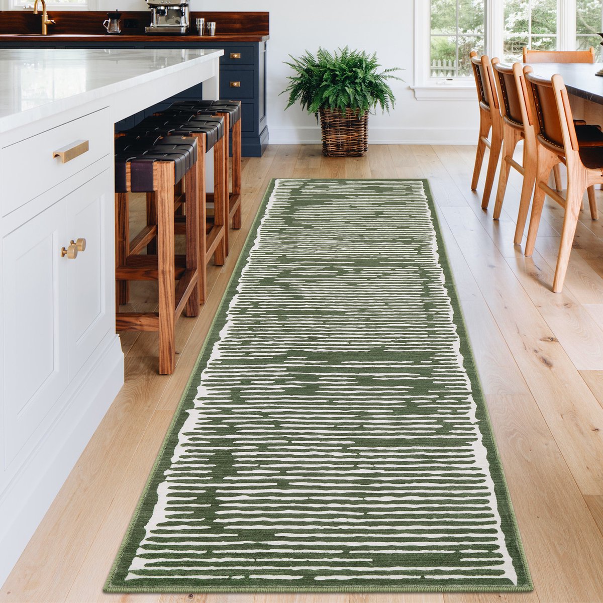 Kortpolig vloerkleed, loper voor in de hal, 80 x 150 cm, groen - wasbaar vloerkleed voor in de slaapkamer, woonkamer en ideaal als keukenkleed - extra zacht, effen, antislip