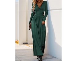 Dames maxi-jurk, V-hals, elegante cocktailjurk, A-lijn bruidsmeisjesjurk, baljurk Donkergroen XL