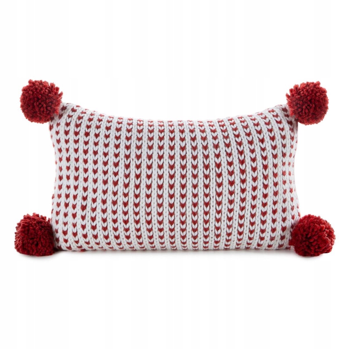 Kerst Sierkussenhoes 30x50cm Pompons Boho Rood Wit